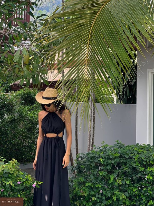 Купити вигідно чорну Довгу чорну сукню з вирізами для жінок