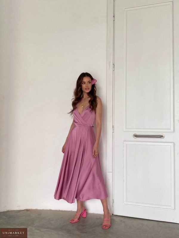 Купить онлайн в Украине лавандовое Платье миди с открытой спиной для женщин