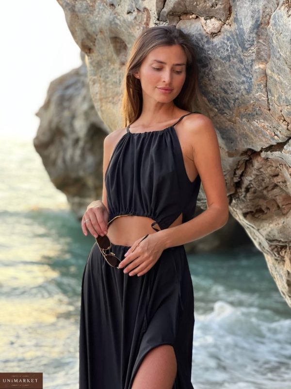 Заказать черное на лето Длинное платье с вырезами для женщин в Украине
