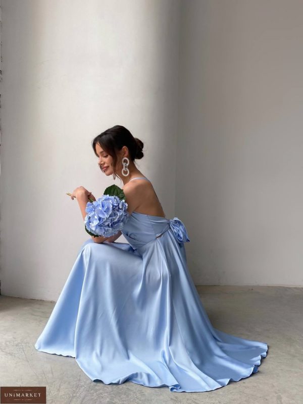 Заказать в интернет-магазине в Украине голубое Платье миди с открытой спиной для женщин