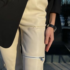 Заказать бежевые женские Кожаные брюки с молнией по низкой цене