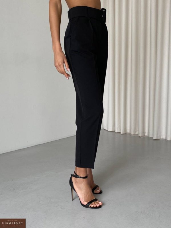 Купити онлайн чорного кольору Штани з широким поясом жіночі