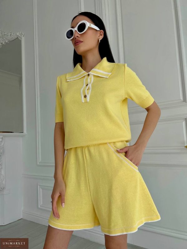 Купити жовтий Трикотажний костюм із шортами (розмір 40-48) на літо онлайн для жінок