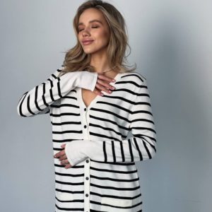 Замовити в інтернеті жіночу Трикотажну сукню-сорочку в смужку чорно-білу