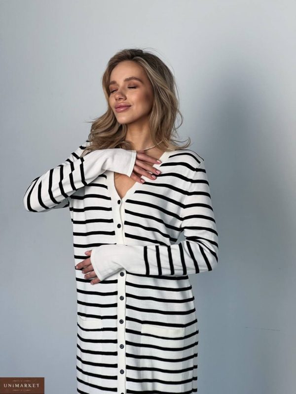 Заказать в интернете женское Трикотажное платье-рубашка в полоску черно-белое