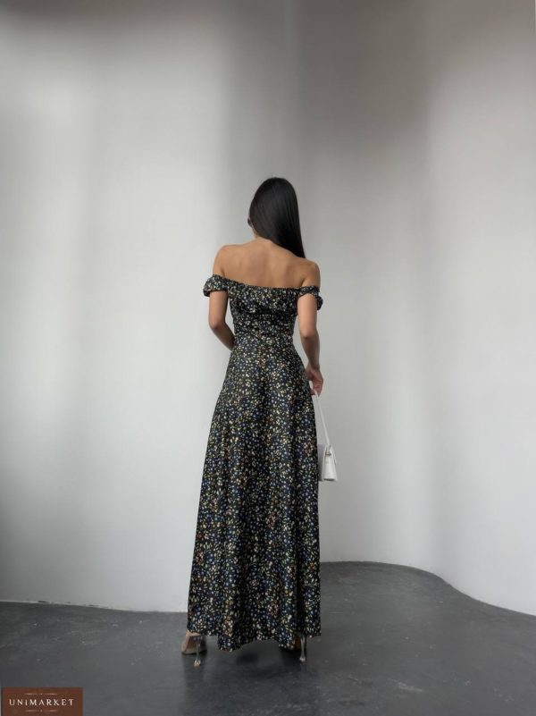 Придбати Шовкове плаття максі чорне жіноче з відкритими плечима в Україні