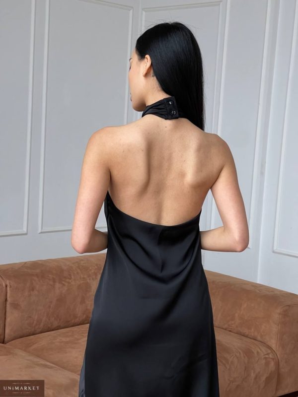 Приобрести на распродаже черное Шелковое платье с завязкой на шее женское