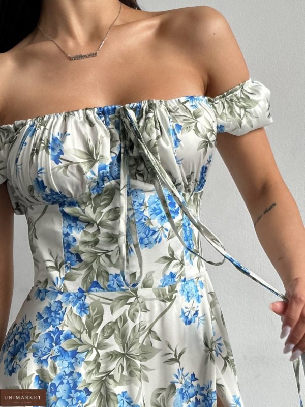 Придбати блакитне Шовкове плаття максі з відкритими плечима для жінок недорого