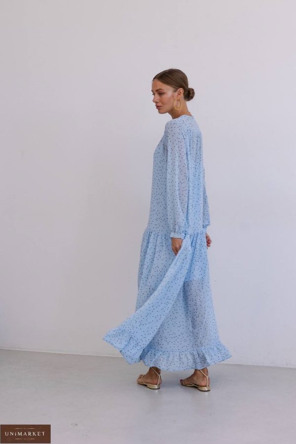 Заказать недорого голубое Шифоновое платье оверсайз в горошек в интернете для женщин