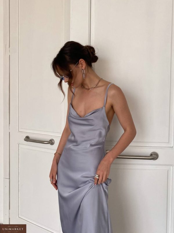 Замовити в інтернет-магазині жіночу сукню Комбінацію з відкритою спиною сіру