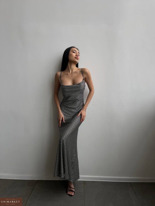 Купить черно-белое женское Длинное платье комбинация в Украине