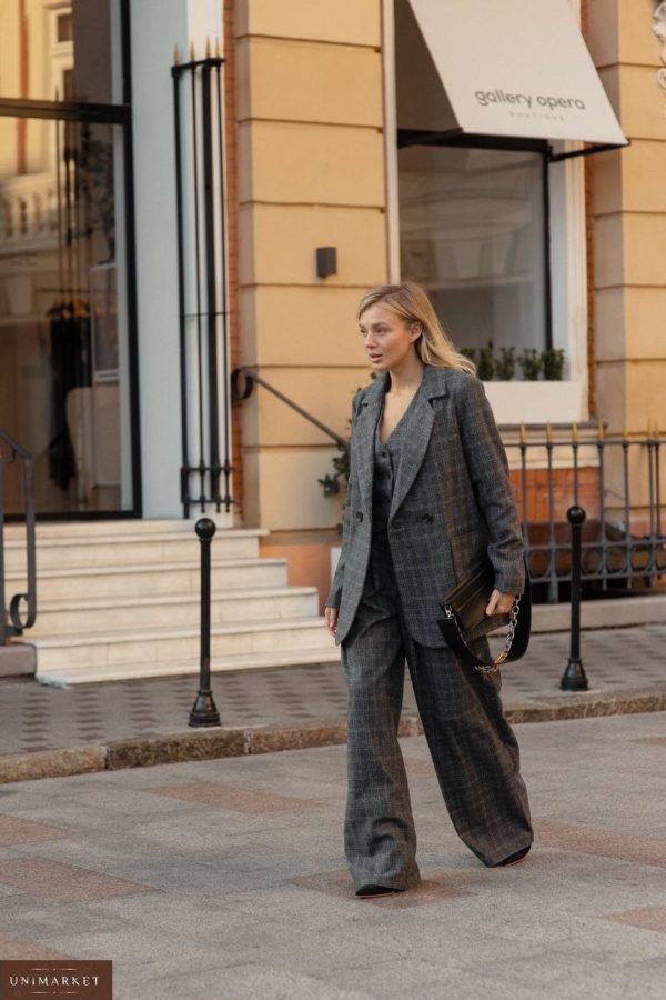 Купити жіночий Костюм: піджак і штани палаццо кольору графіт вигідно