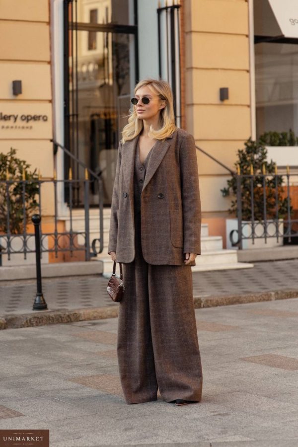 Замовити коричневий жіночий Костюм: піджак і штани палаццо за низькими цінами