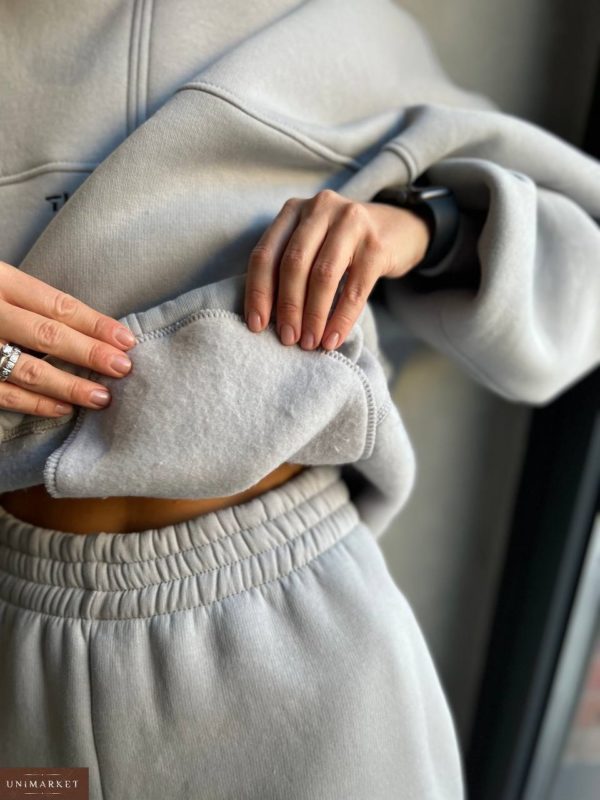 Купити теплий Костюм оверсайз із вишивкою сірий жіночий в Україні