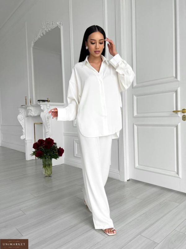 Купити за низькою ціною білий Сатиновий костюм із сорочкою жіночий
