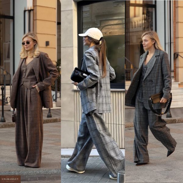 Купить в Україні Костюм: піджак і штани палаццо сірий, коричневий для жінок