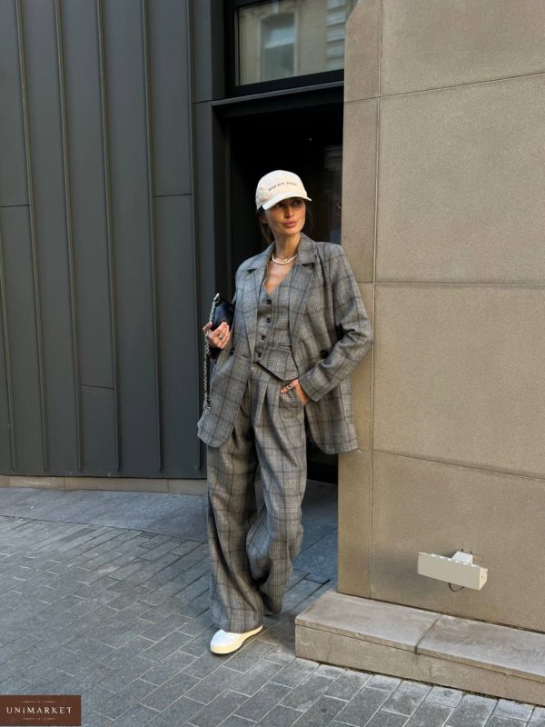 Заказать серый Костюм: пиджак и брюки палаццо женский по скидке