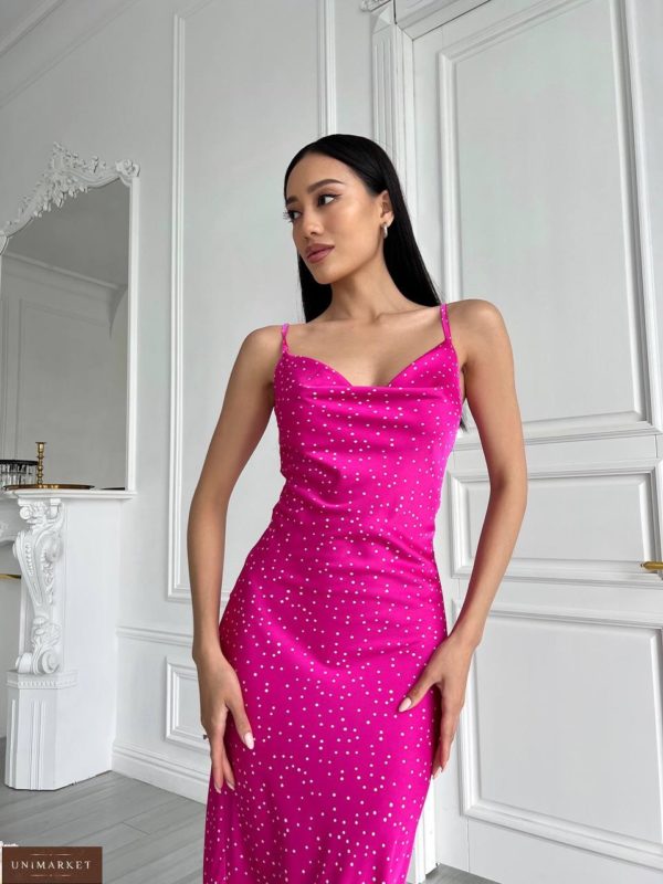 Купить розовое Платье комбинация макси в горошек для женщин нарядное в Украине