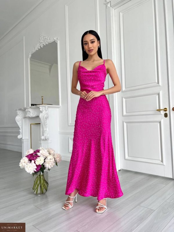 Заказать вечернее женское Платье комбинация макси в горошек розовое онлайн