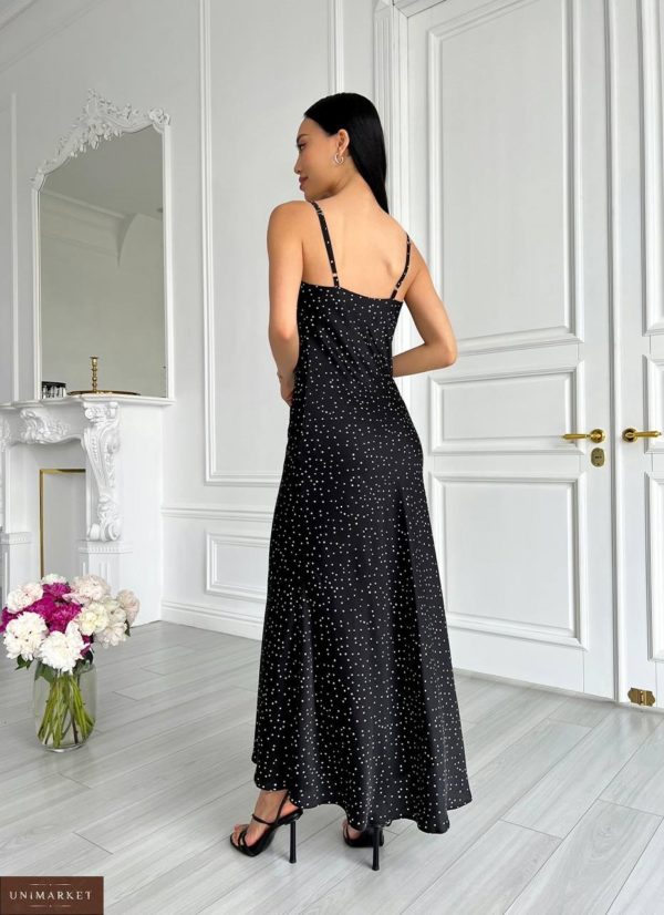 Придбати вигідно чорне Сукня комбінація максі в горошок для жінок