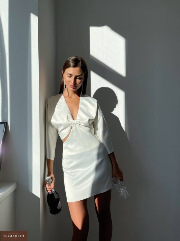 Купить белое женское Атласное платье мини в Украине
