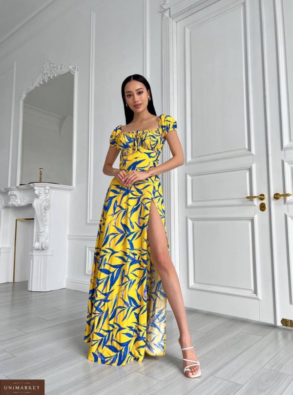 Придбати в Україні Принтована сукня максі жовто-синього кольору для жінок