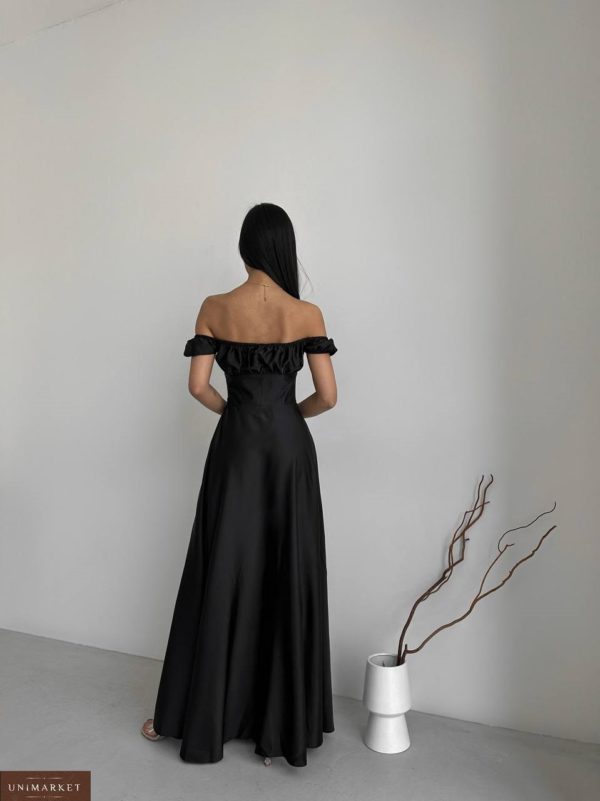 Приобрести черное Вечернее платье в пол с открытыми плечами женское недорого