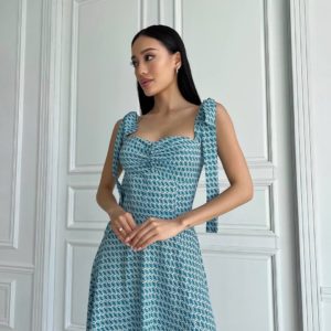 Купити жіночу Сукню міді на зав'язках кольору морської хвилі в Україні