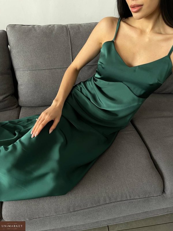Замовити зі знижкою Довгу сукню комбінацію смарагдового кольору жіноча