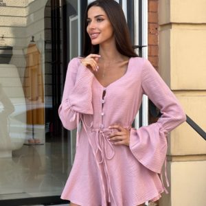 Замовити жіночий Комбінезон із шортами з мусліну рожевий в Україні