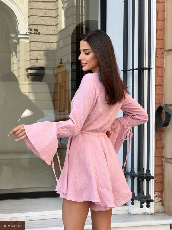 Купить розовый летний Комбинезон с шортами из муслина для женщин онлайн