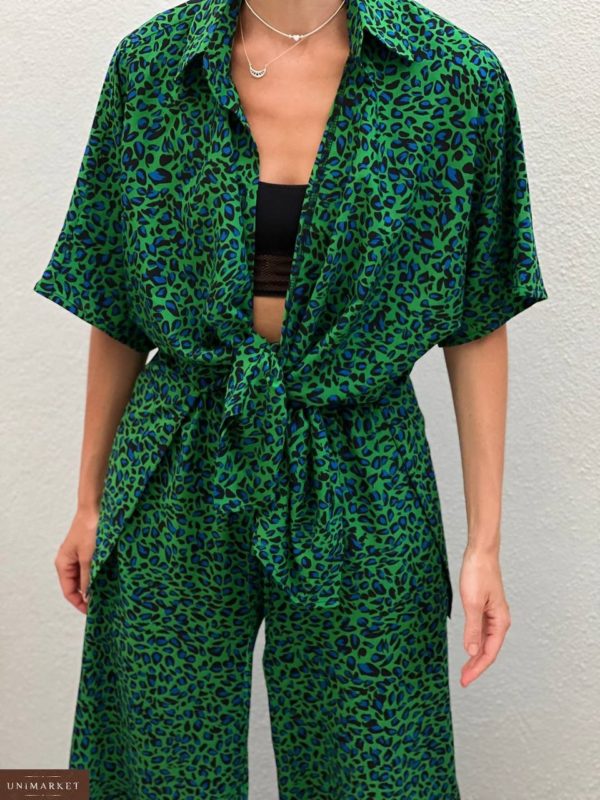 Купити зелений жіночий Принтований жіночий костюм: сорочка і штани в Україні