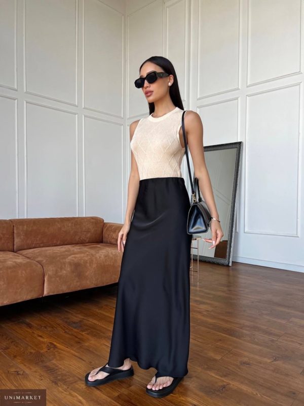 Купить черную женскую юбку макси из сатина по низким ценам