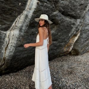 Купити Літня сукня з мусліну з мереживом білого кольору для жінок зі знижкою