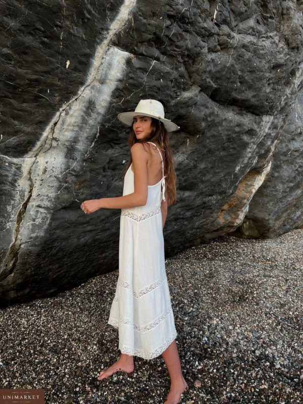 Купити Літня сукня з мусліну з мереживом білого кольору для жінок зі знижкою
