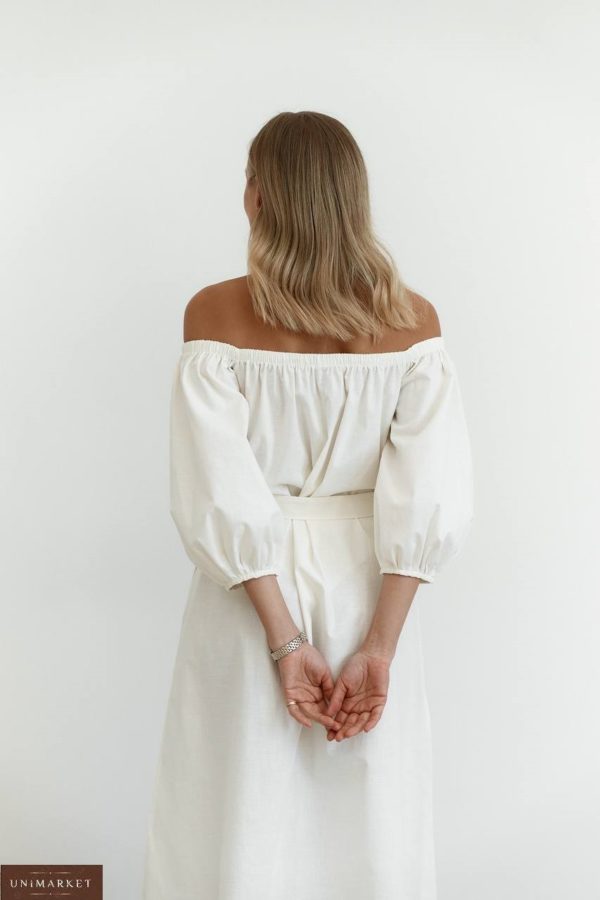 Замовити зі знижкою Лляна сукня з поясом (розмір 40-48) біла жіноча