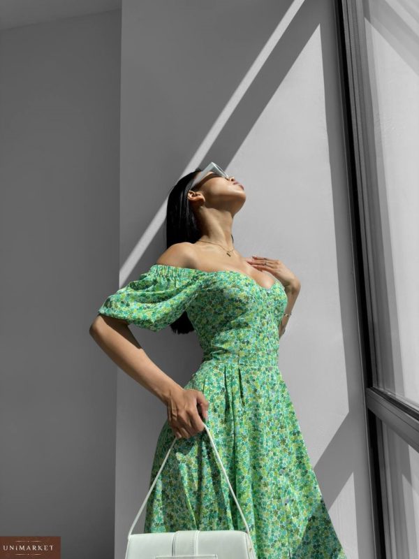 Купити фісташкову жіночу Квіткову сукню на ґудзиках на літо онлайн