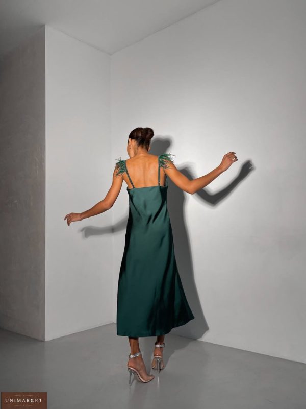 Приобрести Платье-комбинацию с перьями женское изумруд онлайн