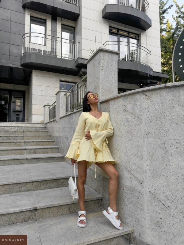 Купить желтый летний Комбинезон с шортами из муслина для женщин онлайн