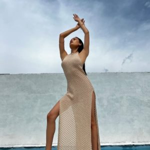 Заказать на лето Пляжное платье с разрезами бежевое онлайн для женщин