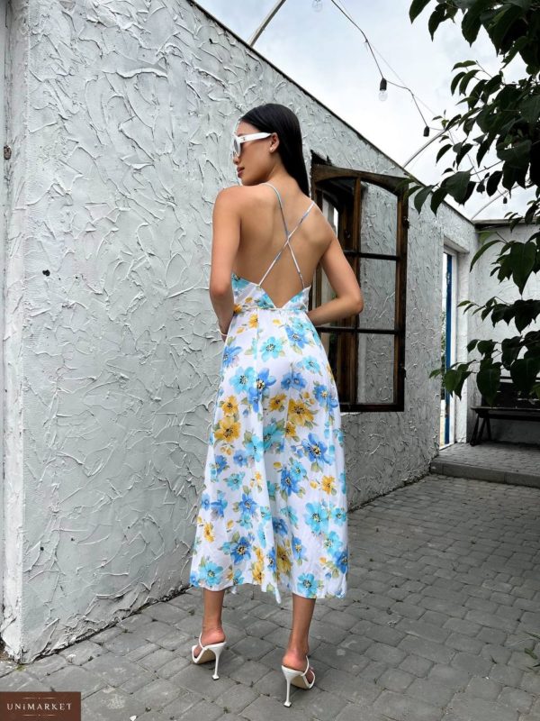 Приобрести женское Летнее платье в цветочный принт желто-голубого цвета в Украине