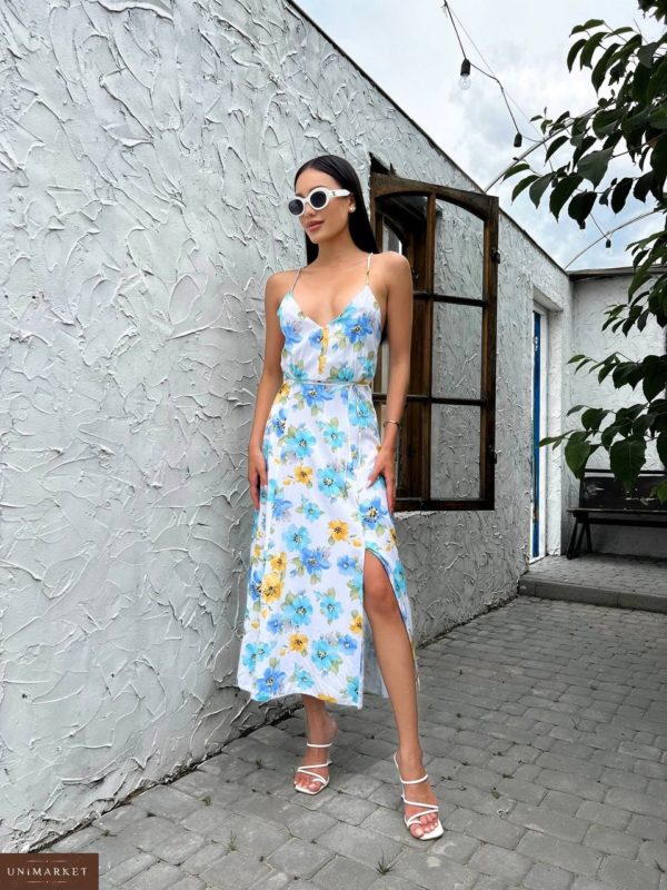 Замовити онлайн жіночу Літню сукню в квітковий принт жовто-блакитного кольору