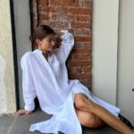Купить белую на лето Удлиненную рубашку-платье из льна в Украине дешево
