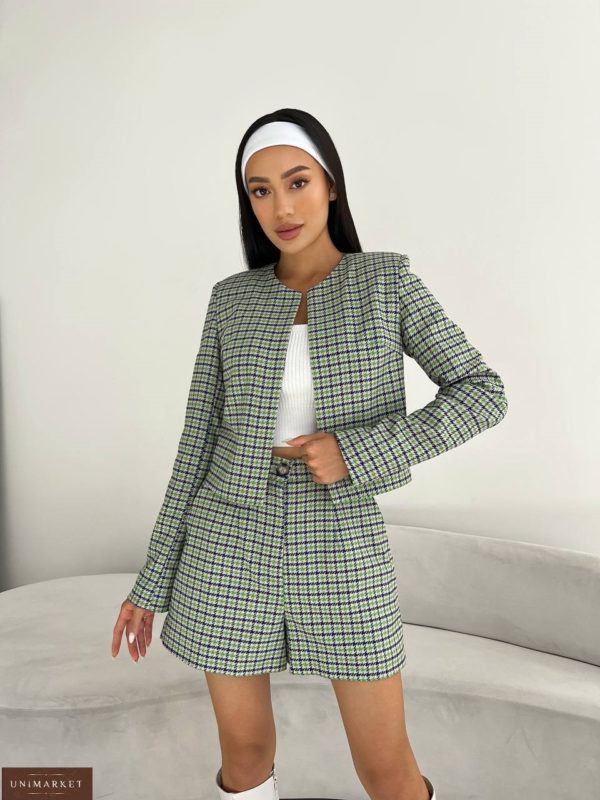 Купити онлайн зелений жіночий Костюм із шортами в клітинку