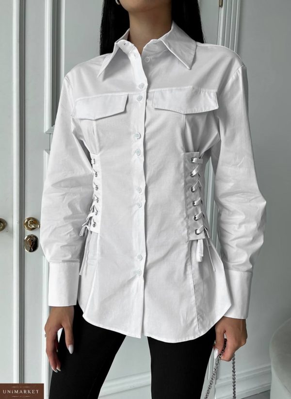 Купить белую Рубашку с акцентом на талии недорого для женщин