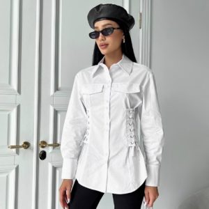 Заказать в Украине онлайн белую Рубашку с акцентом на талии женскую