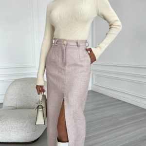 Купить Твидовую юбку макси с разрезом в Украине розовую женскую