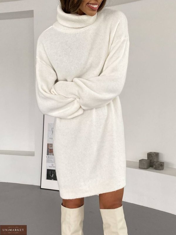 Купить онлайн белое Зимнее платье-свитер (размер 40-48) женское