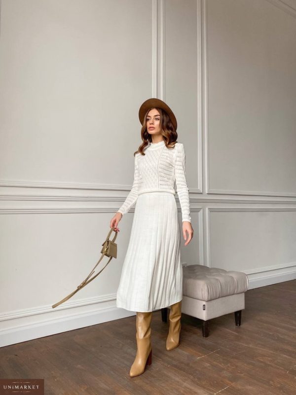 Заказать по скидке молочное Ажурное трикотажное платье (размер 42-48) для женщин в Украине