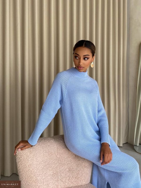 Приобрести голубое Вязаное платье оверсайз (размер 42-50) на осень онлайн